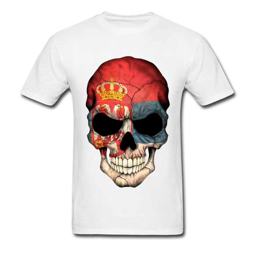 Serbian Flag Skull Cotton Fabric Summer T Shirt High Quality Short Sleeve Male T-shirts Design Labor Day Tee-Shirts Crewneck Serbian Flag Skull white