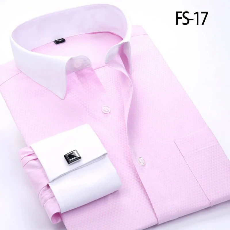 Aoliwen/Мужская французская рубашка с запонками, Фланелевая рубашка с длинным рукавом, высококачественная повседневная рубашка для мужчин, весна и осень - Color: SS-FS17