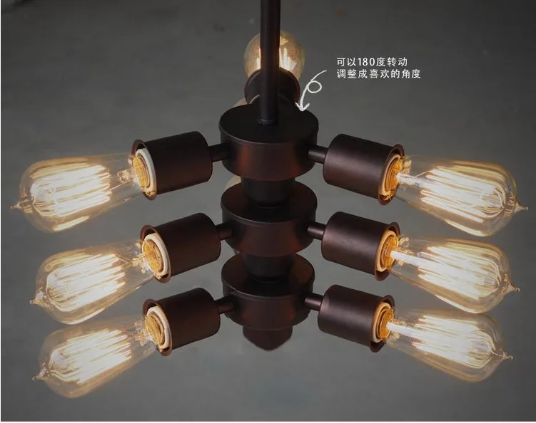 

American Countryside 3,6,9 Head Loft Style Chandelier Ajustable Light Wrought Iron Lamp Bars Decoration Light Free Shipping
