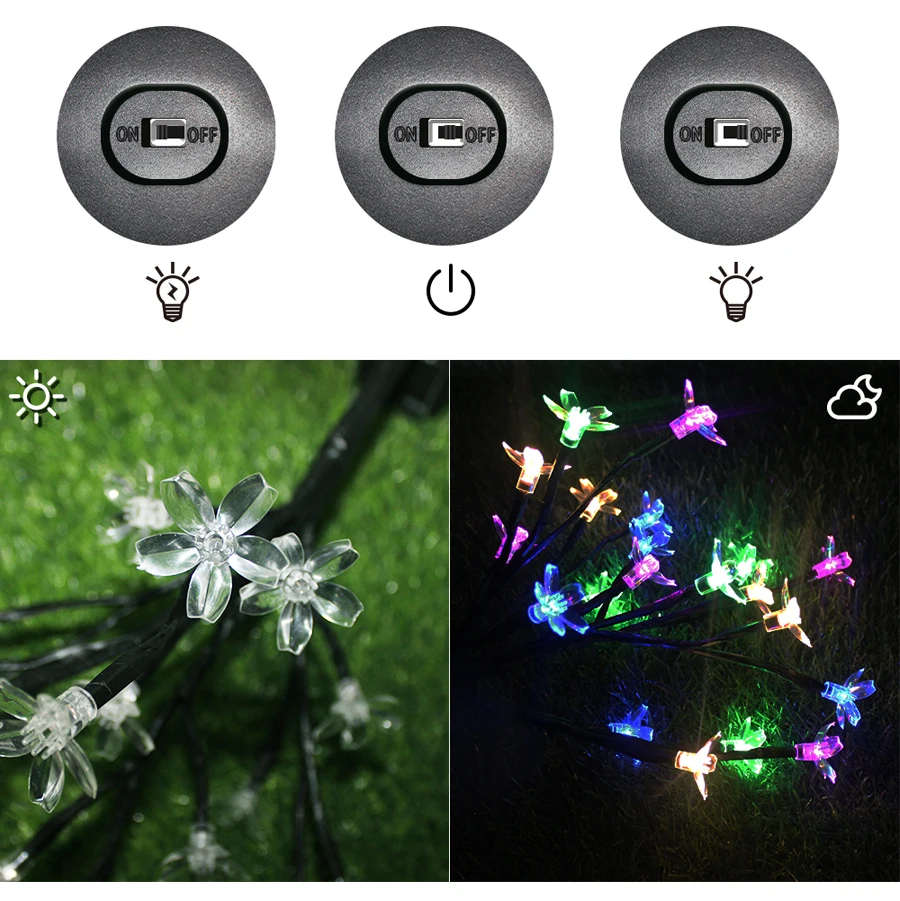 Светодиодный светильник на солнечной батарее, дерево, наружный садовый газон, ландшафтный светильник, RGB светодиодные лампы на солнечной батарее, патио, забор для рождественской елки, свадебное украшение