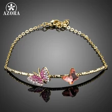 AZORA милый розовый Шарм Кристалл Длинный Шарм новые браслеты для женщин Золотой Цвет Бабочка вечерние ювелирные изделия аксессуары TS0162