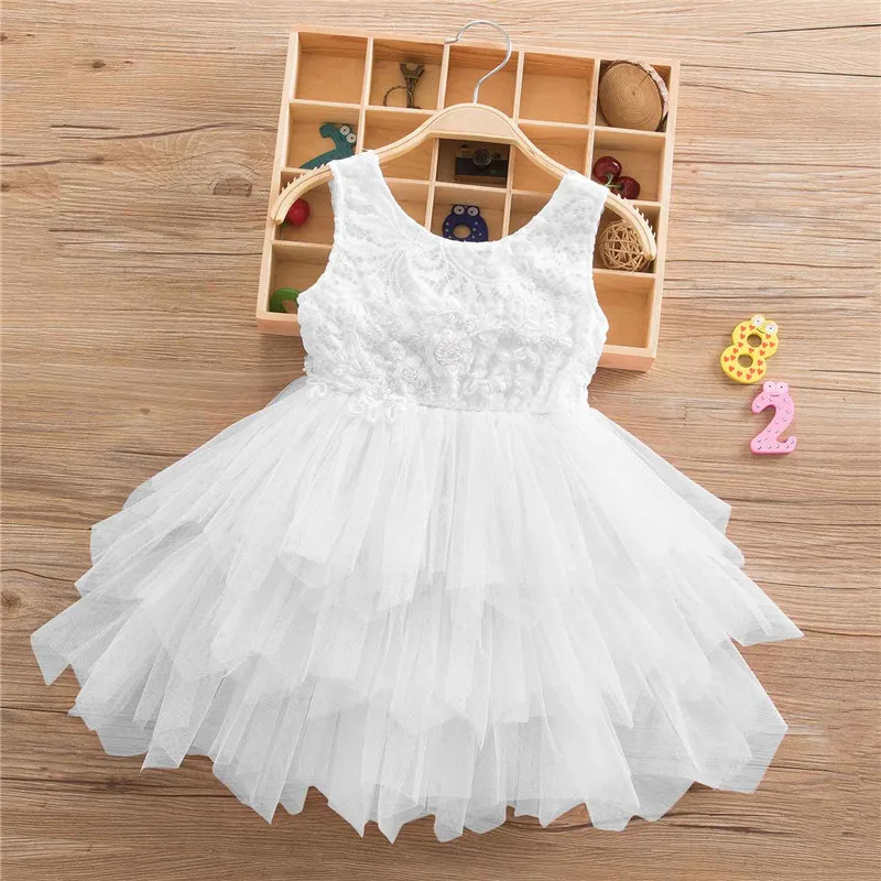Платье для девочек на день рождения Повседневная одежда карнавальный костюм бальное платье, праздничные платья для маленьких девочек, праздничное платье принцессы От 2 до 6 лет - Цвет: White