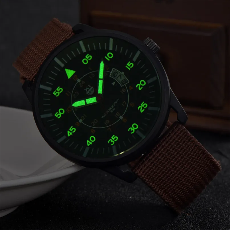 

Mens Watches Relojes Hombre Luminous Watches 2018 New Date Day Police Black G10 Nylon Fabric Strap Quartz Watches #4A23