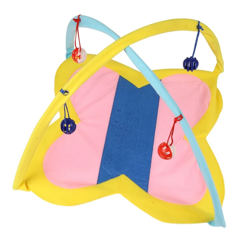 

Pet Cat Bed Soft Cats Tent Bed 2 in 1 Cat Exercise Center with Hanging Bells Colorful Pet Playing Mat