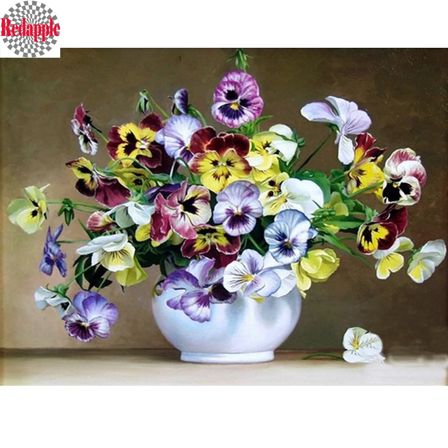 

Wall Sticker Diy 5D diamond painting cross stitch flowers Full Diamond embroidery Pansy icons diamond mosaic picture rhinestones