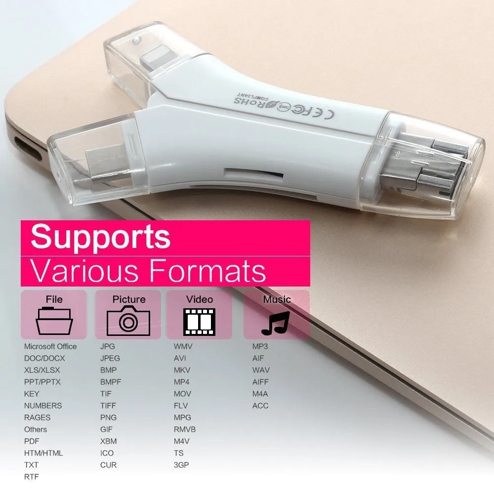 4 in 1 SD Card Reader USB Micro SD TF Card Reader Adapter for iPhone iPad 5