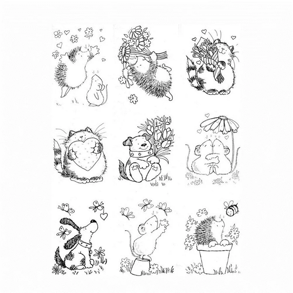 

Cute Hedgehog Cat Dog Mouse Transparent Clear Silicone Stamps for DIY Scrapbooking/Card Making/Kids Fun Decoration Supplies