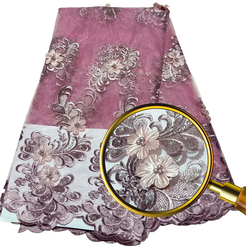 

2019 New Design 3d flower African Lace Fabric with Beads Nigerian Lace Fabric For Women High Quality French Lace FabricHX1684-1