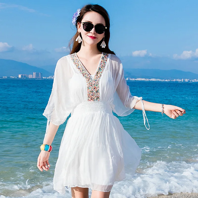 See En Boho Décontracté Blanc Taille Chart De Femmes Été Princesse Plage Robe Soie Mousseline 2019 Grande Printemps Sexy Plus Bohème Long Doux Robes 1nff0FqdT
