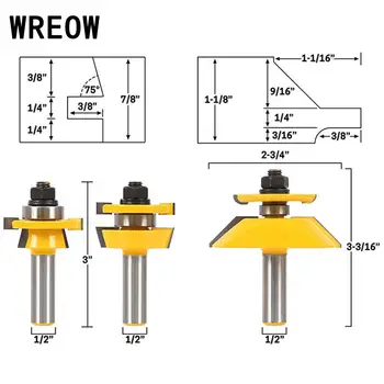

3pcs 1/2 Inch Shank Raised Panel Cabinet Door Router Bit Woodworking Tenon Cutter Tool 12.7mm Wood Cutting Tool