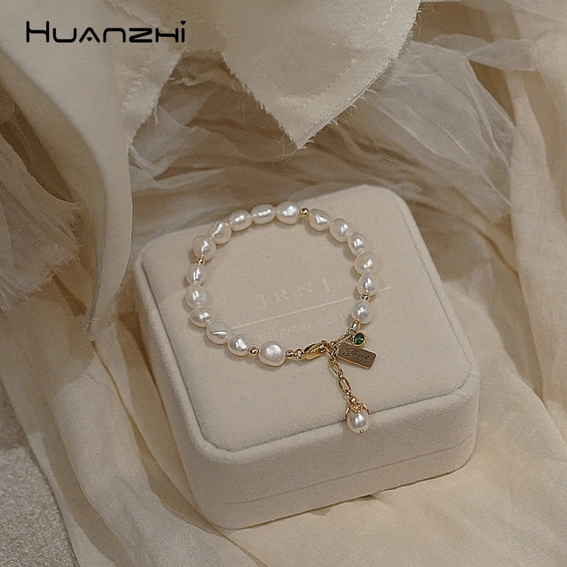 HUANZHI барокко неровный натуральный пресноводный жемчуг золотая цепочка хрустальный шар браслеты для женщин девушек летние ювелирные изделия