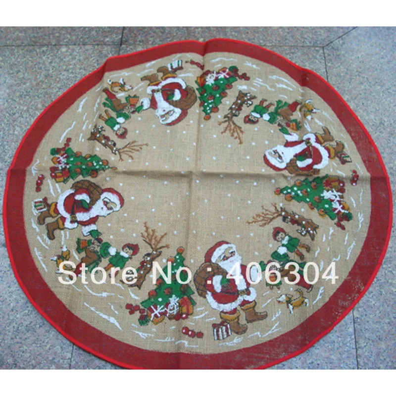

Free shipping ,Christmas ornament item,100cm(39") jute round Christmas santa claus table cover table cloth