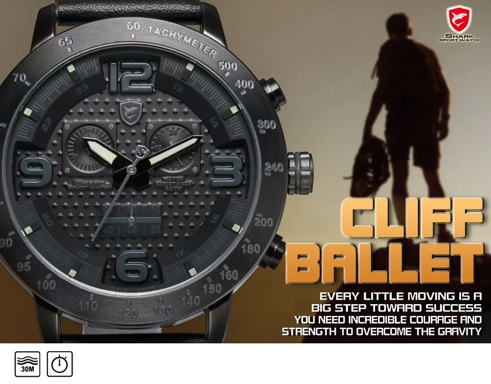 Longfin SHARK Sport Watch Mens Brand Watches Steel Chronograph Genuine Leather Strap Quartz Clock /SH400-403