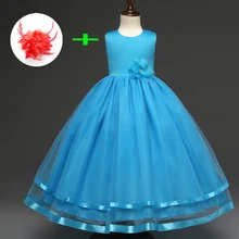 Модное простое свадебное платье с цветочным узором для девочек синие детские Бальные платья для дня рождения, Детские праздничные платья для девочек от 3 до 10 лет