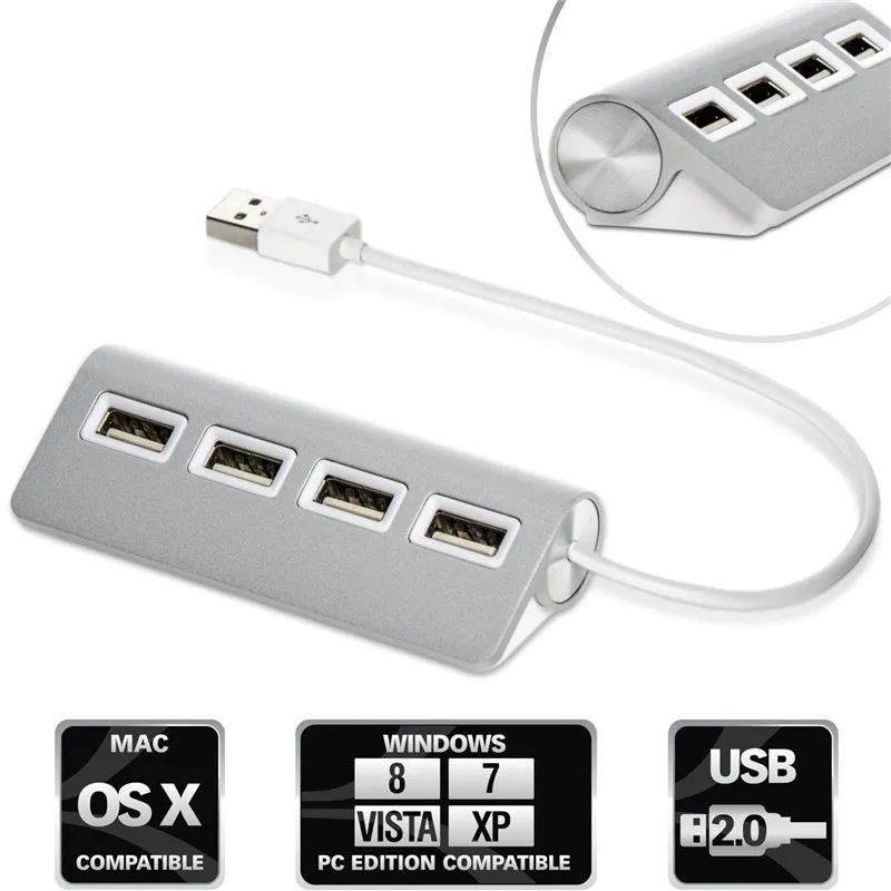 BinFul High Speed Mini 4 Port led USB Hub Splitter Aluminium Power-Bus for iMac Macbook Laptop Desktop PC Computer Peripherals