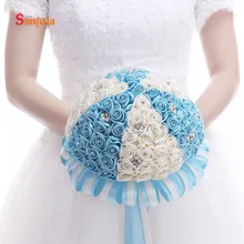 Потрясающий Свадебный букет цветов Ручной работы синий и цвета слоновой кости Уникальный Свадебный букет Ramos de Novia artificiales WB05