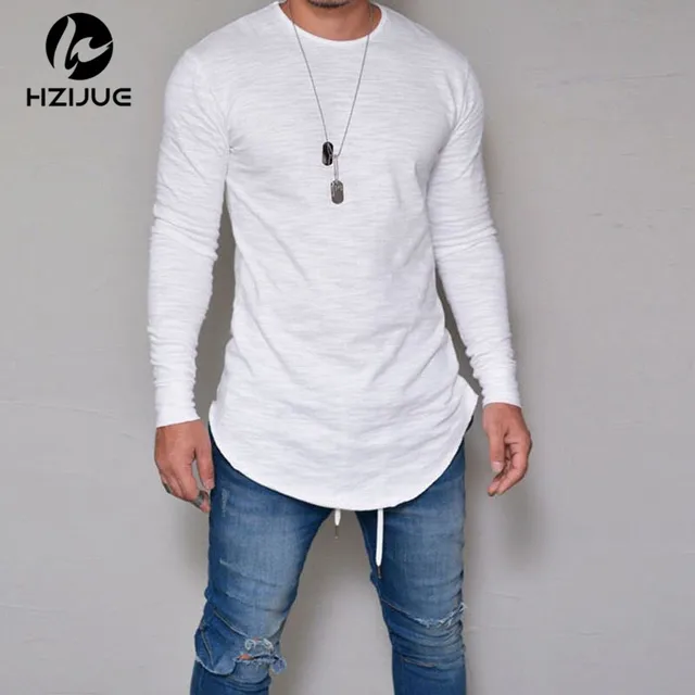 Summer Autumn Fashion Casual Slim Elastic Soft Solid Long Sleeve Men T Shirt