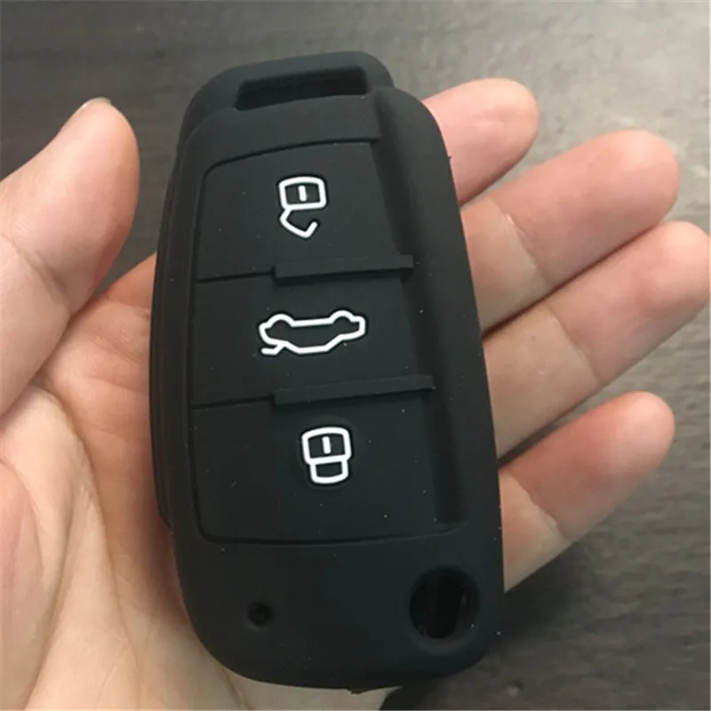 AUTEWODE Silicone car Key Case For Audi s line 3 Button Flip Folding Remote Key Shell Cover s-line fob blank 30pcs - Название цвета: Черный