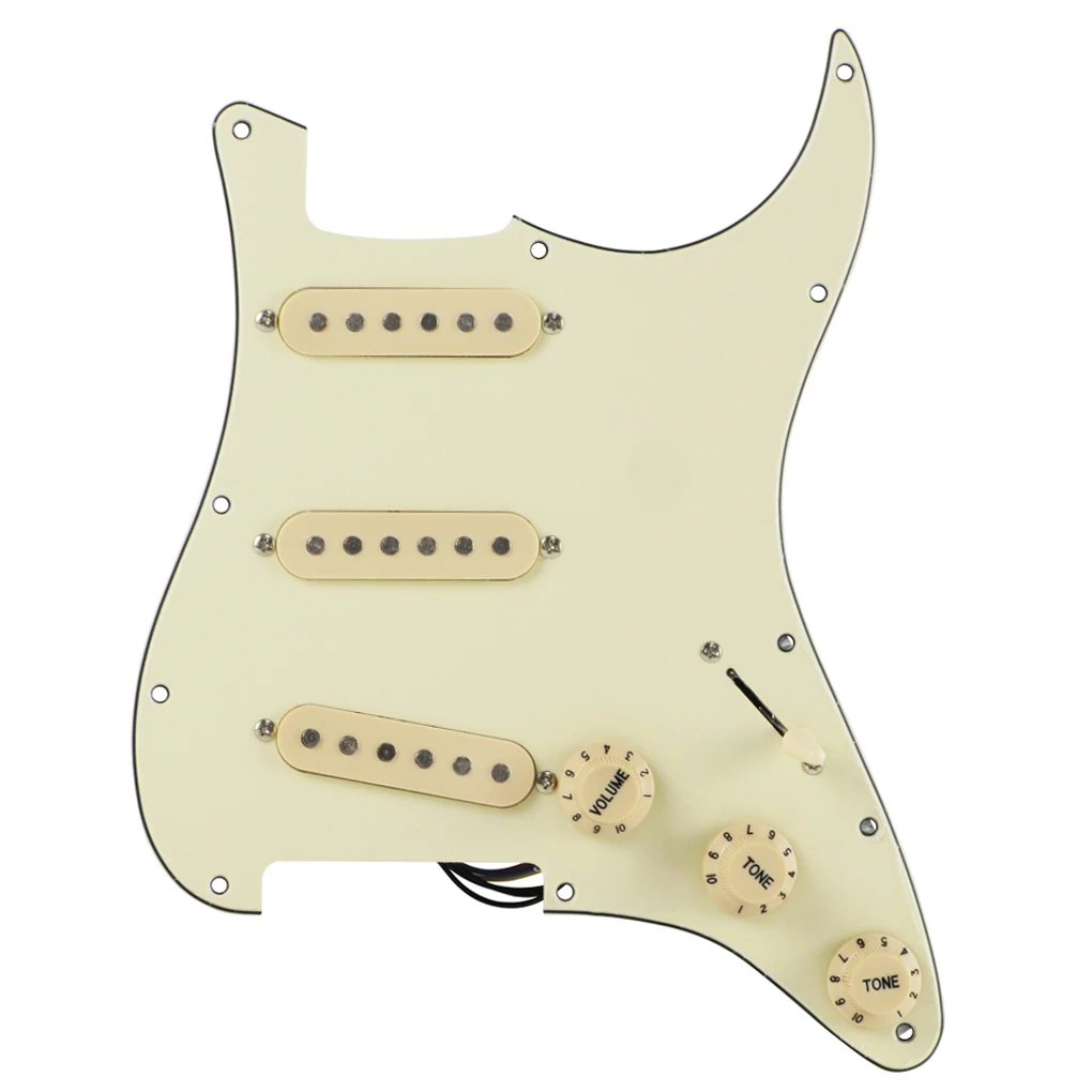 

FLEOR Single Coil Pickup SSS Electric Guitar Loaded Prewired Pickguard Scratch Plate Strat 11 Holes Assembly Set Cream 3Ply