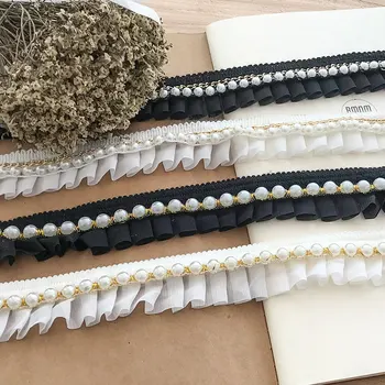 

5 Yards New Pattern Chiffon Beaded Lace Can Be Used for Collar and Hat Decoration DIY Clothing Accessories Width 3.5cm
