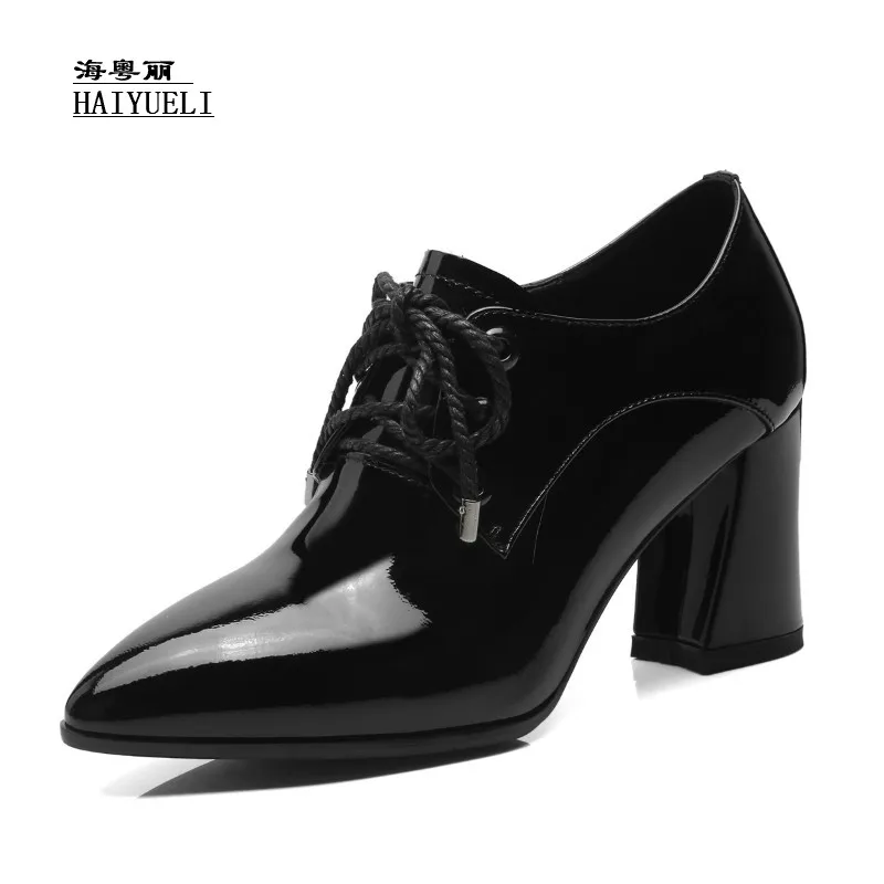 

Top Product Women Shoes Genuine Leather Pure Handmade Lace-up Thick Heel High-heeled Shoes Banquet Shoes
