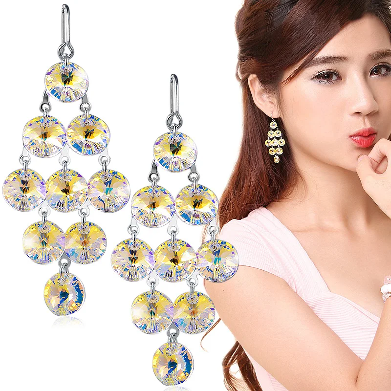 Fashion S925 Tremella Hook charm big earrings with multicolor stones long crystal rhombus tassel jewelry dangle earrings Brincos