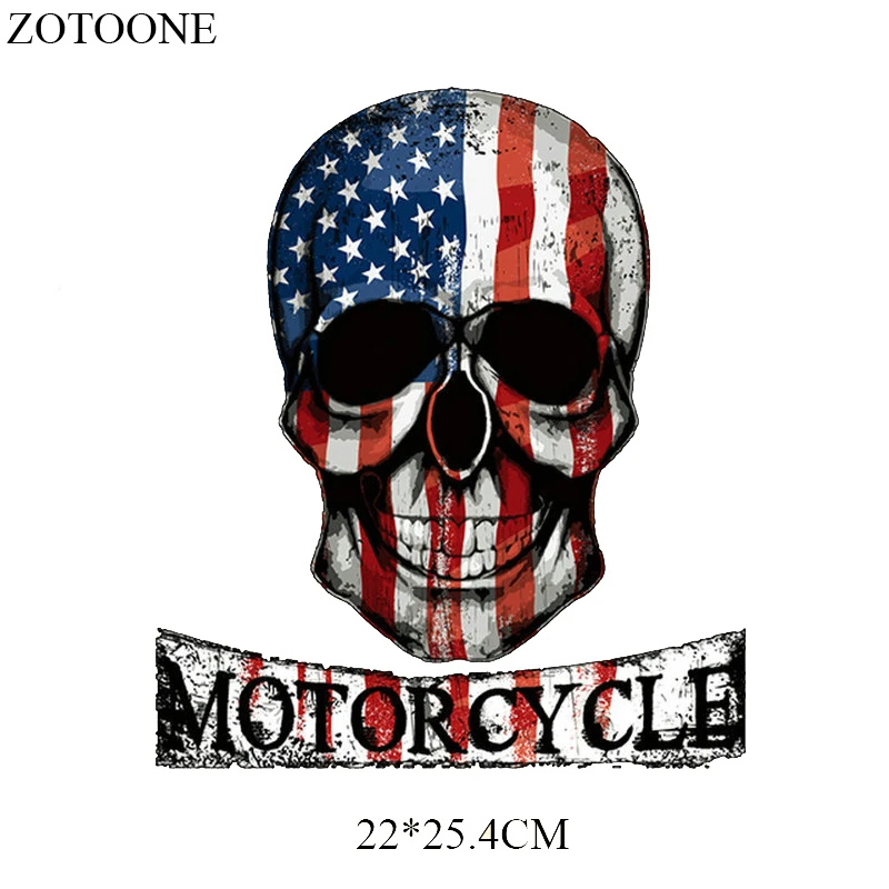 

ZOTOONE US Flag Skulls Washable Clothing Badges Decor Diy Accessory Heat Transfer for Clothes Motorcycle Patches Applique G
