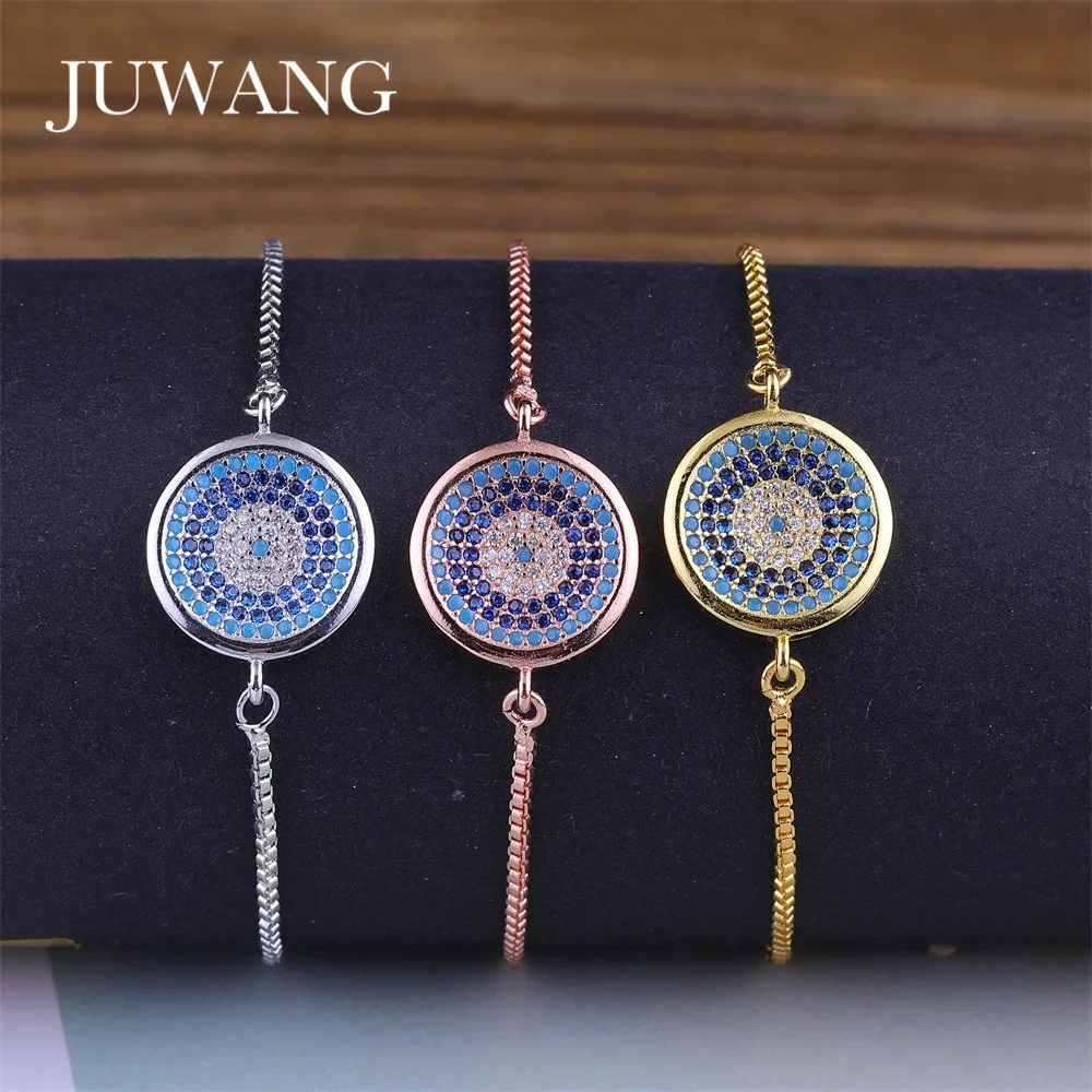 JUWANG Модные круглые синие австрийские стразы браслеты для женщин золотой цвет браслет ювелирные изделия подарок