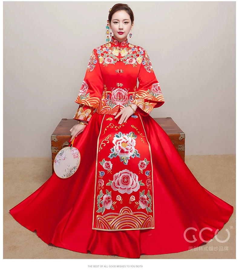 Красный Винтаж китайское кимоно Для женщин Long Qipao Cheongsam свадебное вечернее платье Cheongsam Китайский Сучжоу Вышивка длинное платье