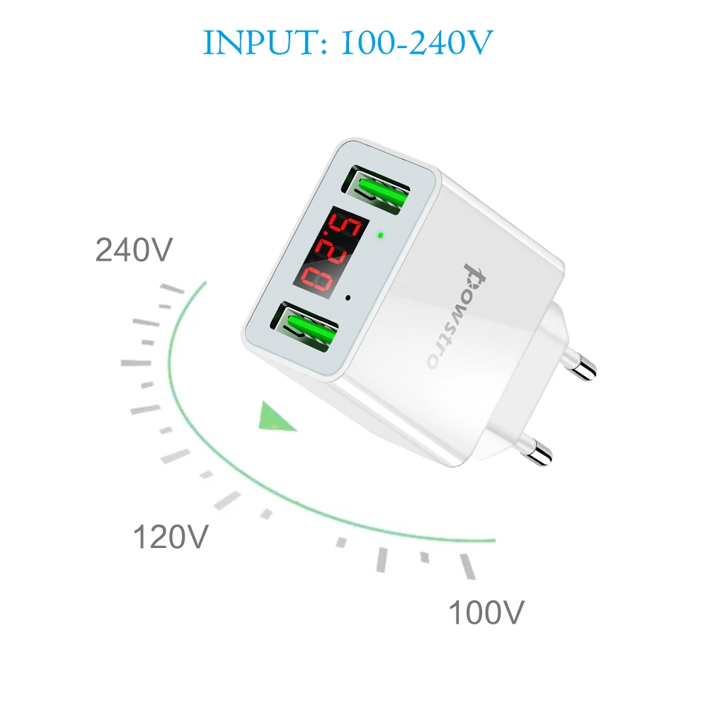 Универсальный с 2 портами(стандарт Порты и разъёмы стены Зарядное устройство светодиодный интеллигентая(ый) цифровой Дисплей 5V 2.2A телефона адаптер для путешествий для samsung S7 S8 для iphone 7 8