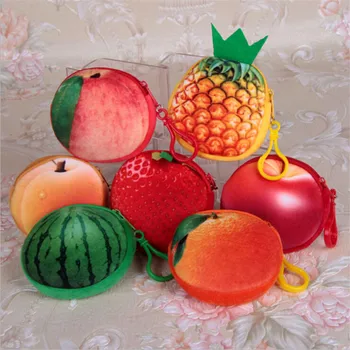 

Mini 3D Fruit Coin Bag Ladies Kids Cute Little Purse Apple Watermelon Strawberry Wallet Women Men Key Chain Money Pouch