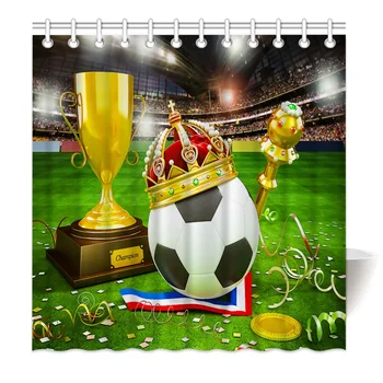 

HommomH Shower Curtain Weights Resistant Waterproof Fabric With Hooks Bathroom Football Cup Victory Trophy Scepter Crown