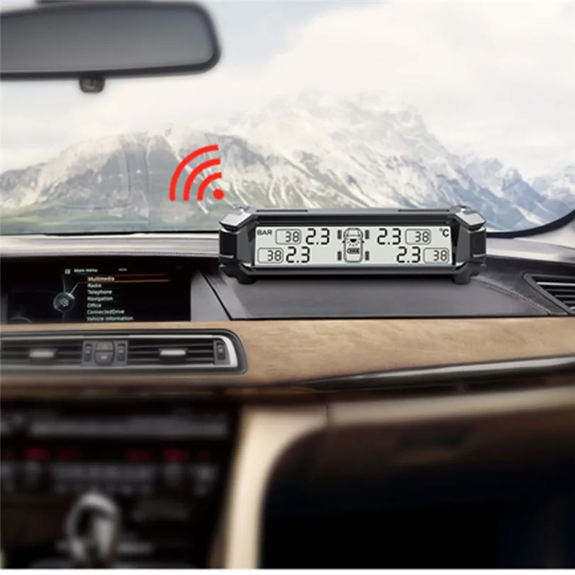 

2017 new Car Dual Power Solar Wireless Tire Pressure Monitoring System LCD BAR PSI TPM high quality car-detector