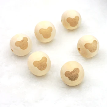 100pcs 20mm wooden beads teddy bear mouse shaped burnt engrave diy accessory beading necklace bracelet ecofriendly EA99-1