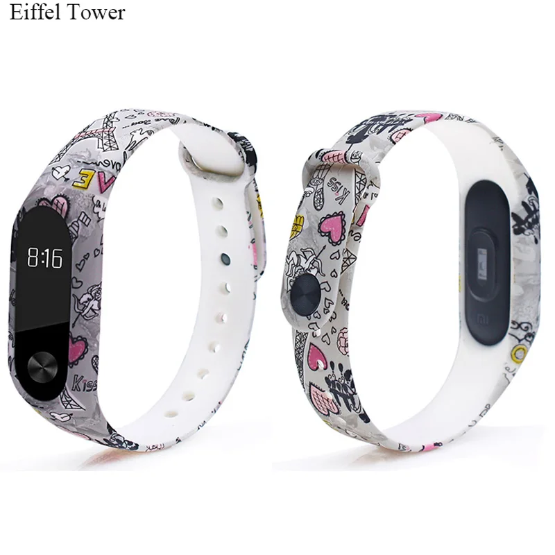 Ремешок Pulsera miband 2 для xiaomi mi band 2, браслет Mi band 2, аксессуары Smart correa, ремешок на запястье с силиконовым ремешком высшего качества - Цвет: Eiffel tower