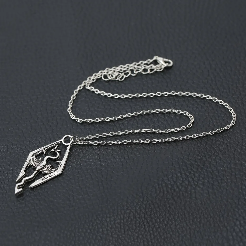 Hot Skyrim Colar Elder Scrolls Pendant Necklace Dinosaur Dragon Pendants Antigo Vintage Necklace For Men/Women Fashion Jewelry