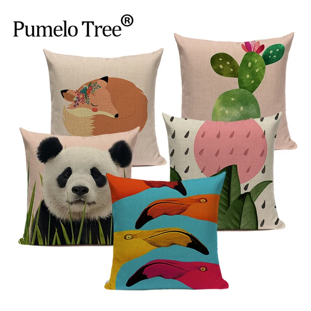 Us 3 29 34 Off Animal Cushion Decorative Pillows Panda Bird Fox Cover 45cmx45cm Square Sofas Printing Pillow Custom Throw In