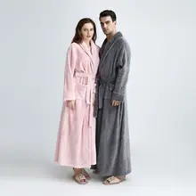 Зимнее теплое длинное сексуальное кимоно, парные халаты из кораллового флиса для женщин/мужчин, банный халат размера плюс, халат для подружки невесты, женские халаты