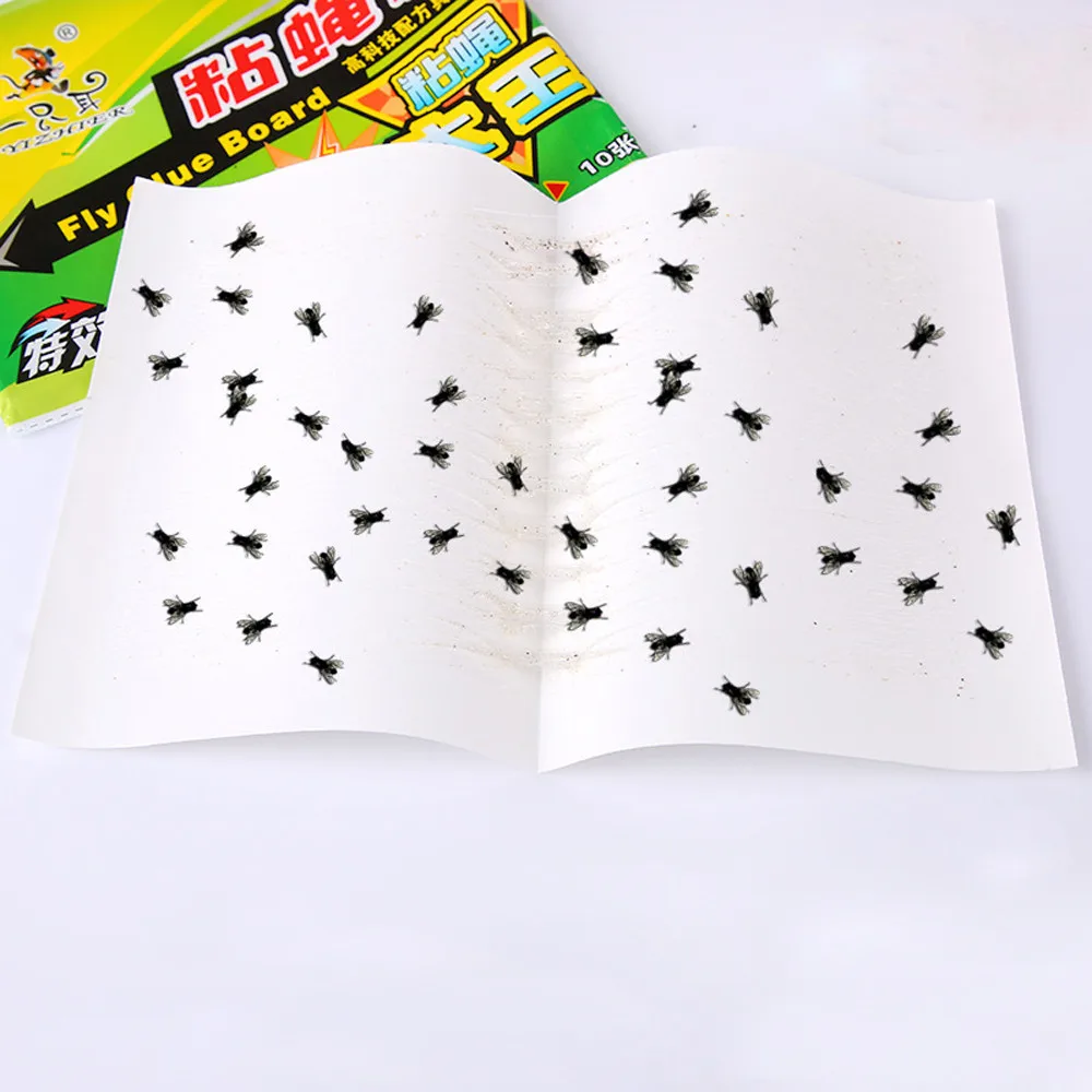 

10pcs Sticky Fly Paper Eliminate Flies Insect Bug Home Glue Paper Catcher Trap Fly Bug Mosquito Killer Buzz Fly Trap Device 522