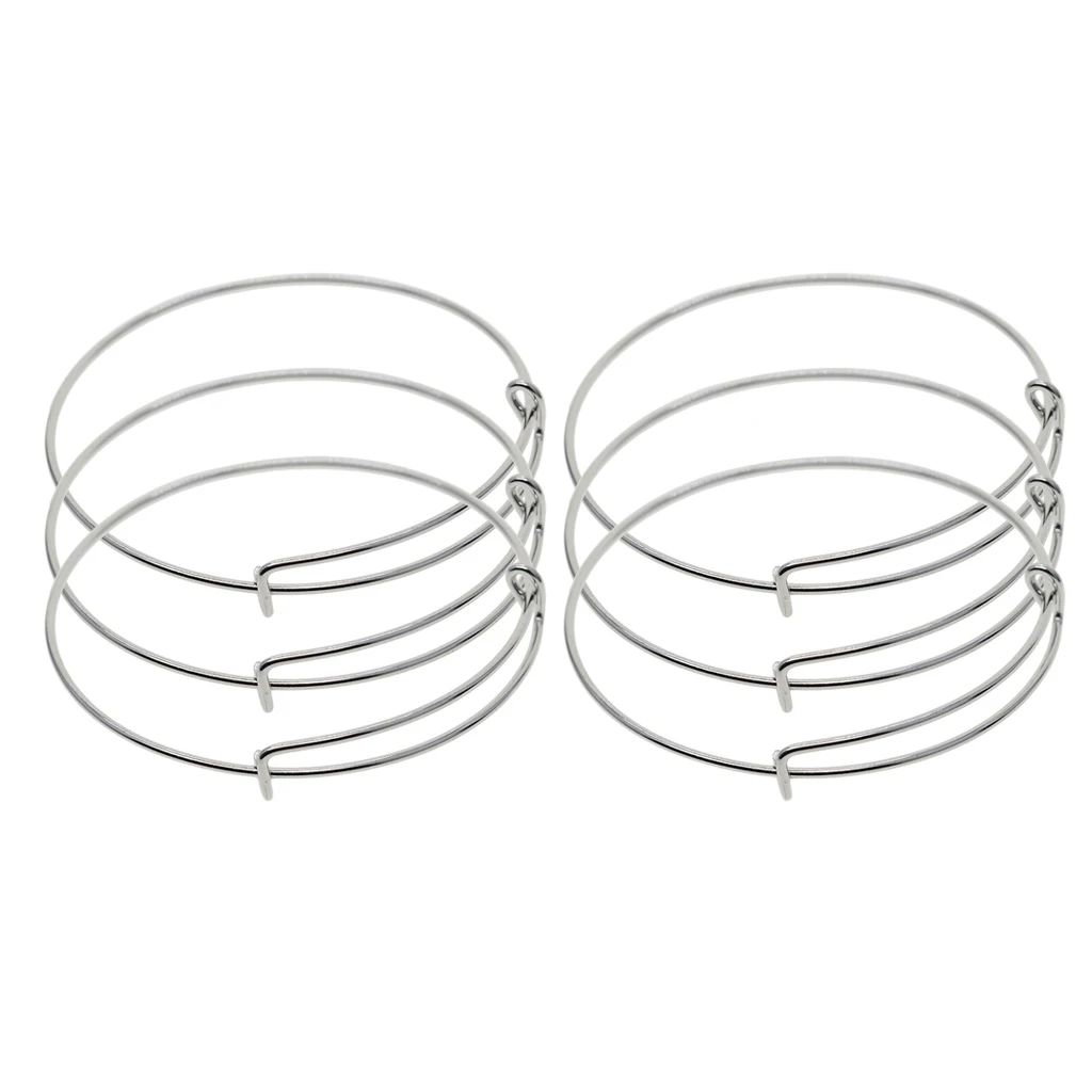 6 Pieces Brass Sliver Plated Adjustable Wire Bracelets Blanks, Expandable Wiring Bangle Bracelet DIY Craft