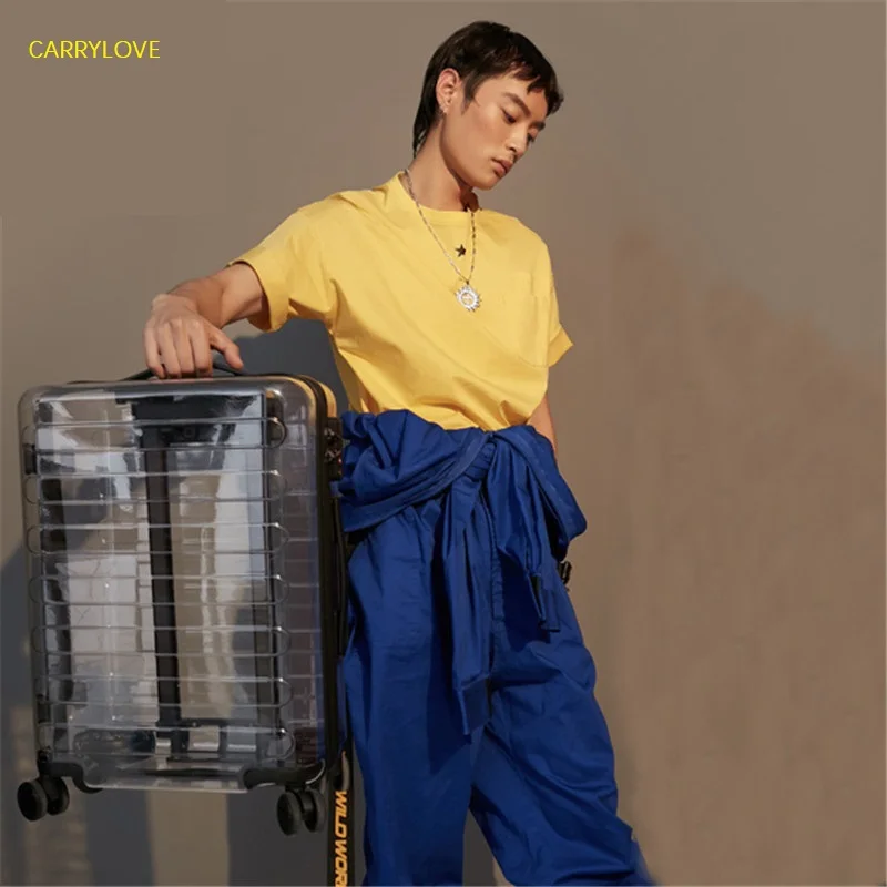 

CARRYLOVE 20 Inch Seven Bar Transparent Suitcase TSA Lock Carry on Luggage Case Wheels Rolling Outdoor Travel Polycarbonate