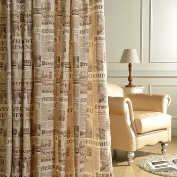 

English Newspaper Curtains for Living Room Modern Simple Cotton and Linen Printed Fabric Leisure Korean Wind Card Ventilation
