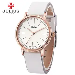 Юлий JA-814 белого золота часы Женская кожаная обувь кварцевые наручные часы Для женщин поступление Элитный бренд Повседневное часы PU модные