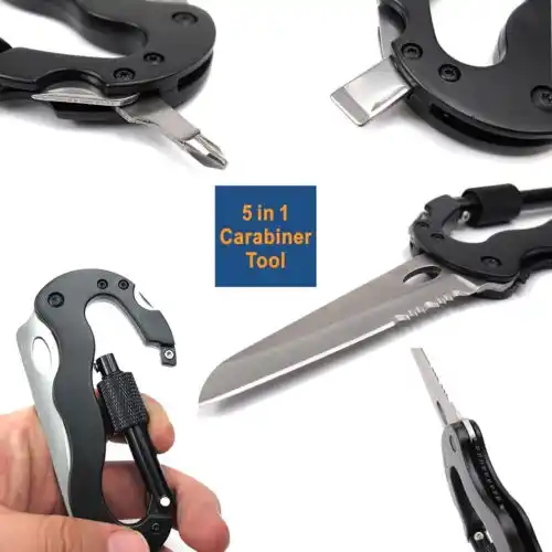 Portable 5 In 1 Climbing Carabiner Multi Tool Hiking Survival Rack Gear Scraper#