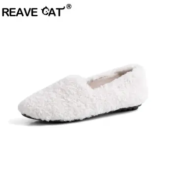 

REAVE CAT Women Real Sheep furry Ballerinas Flats Shoes Women Loafers Ladies Moccasin Shoes Slip On Ballet Flats Winter Shoes