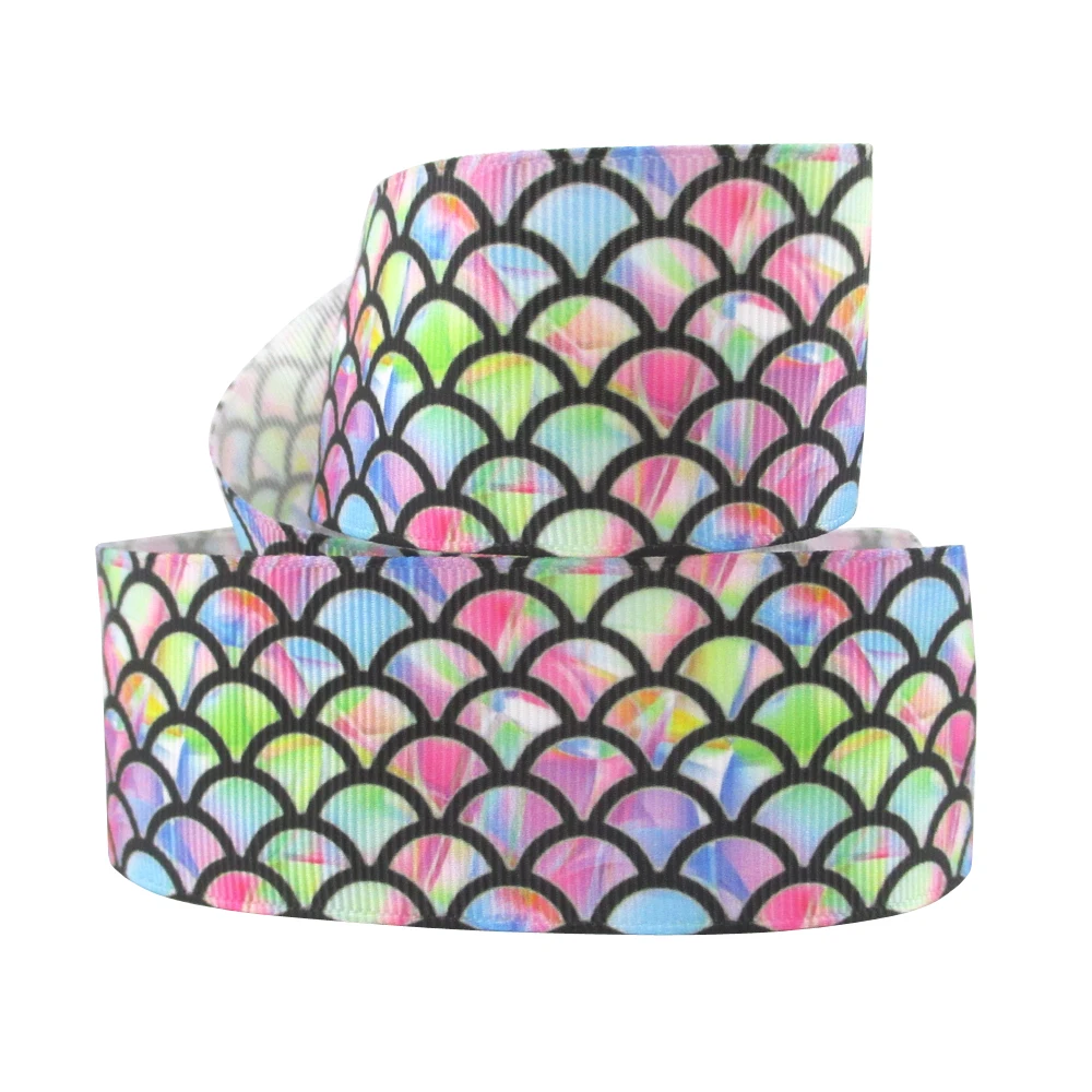 

david angie 7/8",1",1.5" Fish Scale Dot Printed Grosgrain Ribbon Hairbow Material,DIY Handmade Gift Craft Wrap Accessory,5Yc5170