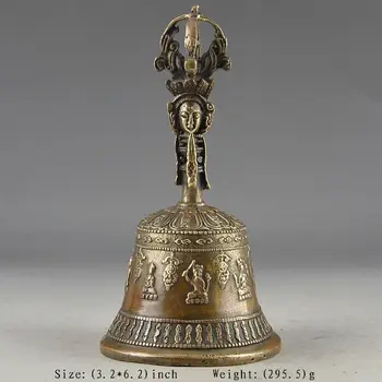 

CHINA VINTAGE BRASS HANDWORK HAMMERED EXORCISM STATUE SUPERB BELL DECORATION