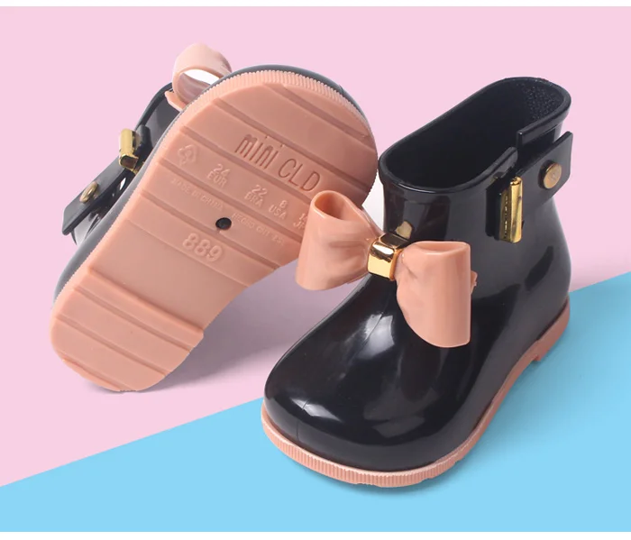 Fashion Children Rainboots Waterproof Girls Child Rubber Boot Jelly Soft Ankle Infant Shoe Girl Boots Bow Baby Kids Rain Shoes 547 (3)