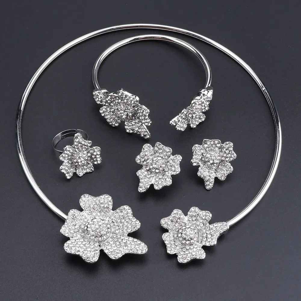 Последние Лучшие качества цветок ювелирные изделия Дубай золото Цвет Ювелирные наборы африканские Кристальные бусины ожерелье серьги браслет кольцо ювелирные изделия