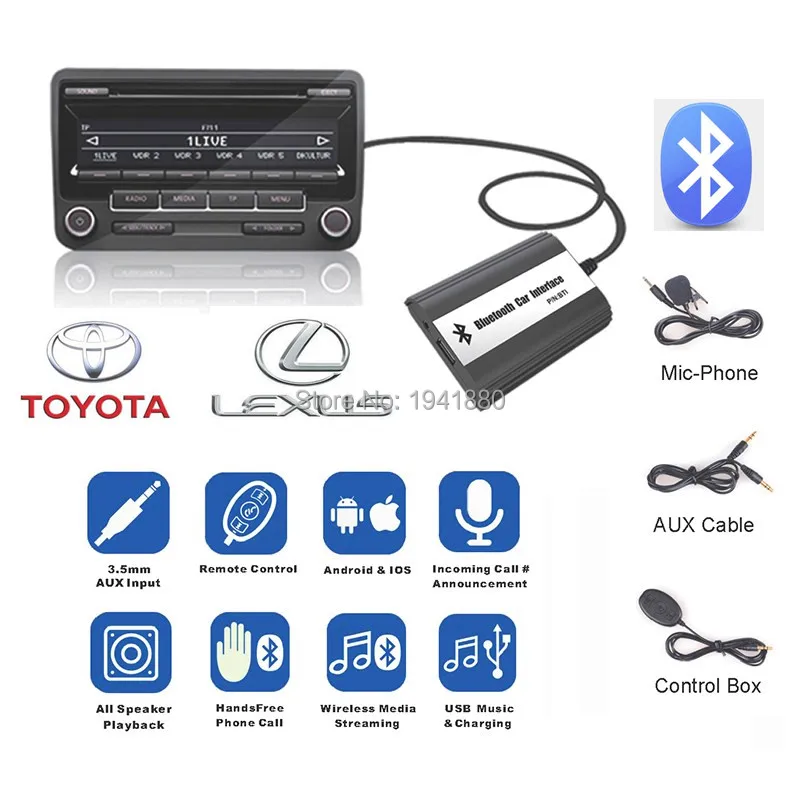 BlueTooth A2DP USB Flash Drive Car Stereo Adapter Interface for select Toyota